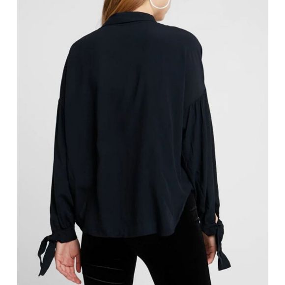 Levis Terri Long Sleeve Button up Blouse Tie Cuff Black Caviar XS - Picture 6 of 7